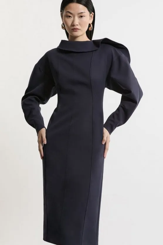 Karen Millen Tailored Asymmetric Zip Neck Midi Dress navy Discount