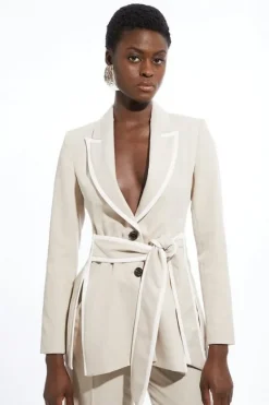 Karen Millen Tailored Belted Tipped Detail Blazer natural Hot