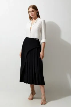 Karen Millen Tailored Buckle Detail Pleated Midi Skirt black Discount