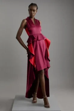 Karen Millen Tailored Color Block Ruffled Midaxi Dress multi Fashion