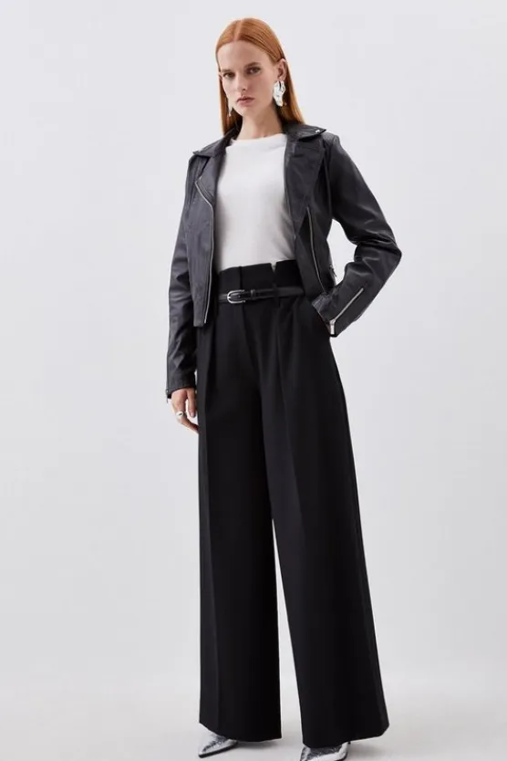 Karen Millen Tailored Compact Stretch High Waist Wide Leg Pants black Sale