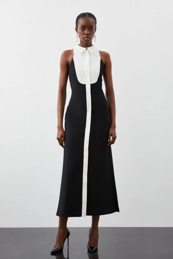 Karen Millen Tailored Compact Stretch Tuxedo Halter Neck Maxi Dress black Sale