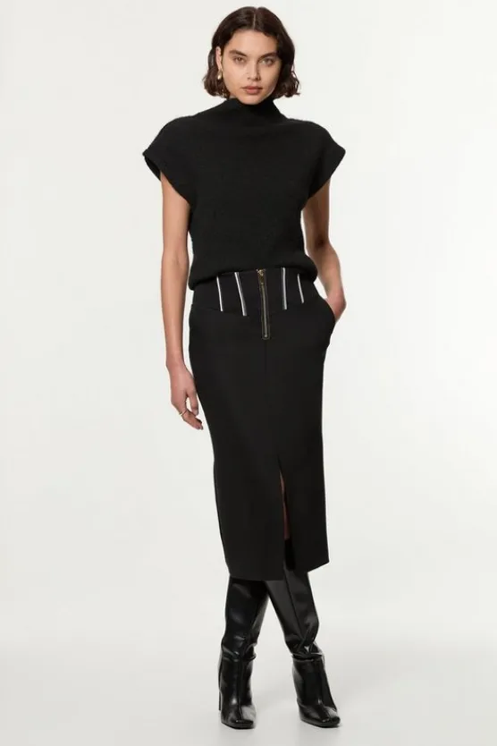 Karen Millen Tailored Contrast Tipped Stitch Detail Midi Skirt black Online