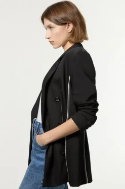 Karen Millen Tailored Contrast Tipped Stitch Detail Double Breasted Jacket black Best