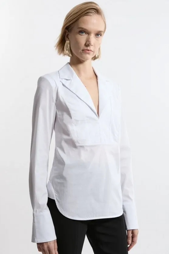 Karen Millen Tailored Cotton Bib Panel Detail Shirt white New