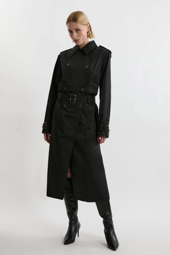 Karen Millen Tailored Cotton Multiway Trench Coat black Outlet
