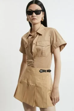 Karen Millen Tailored Cotton Skirt Co-ord tan Clearance
