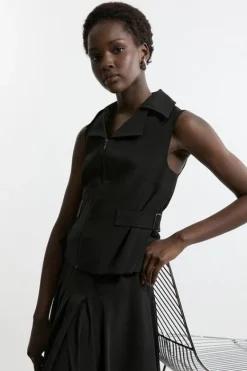 Karen Millen Tailored Crepe Buckle Detail Sleeveless Jacket black Hot