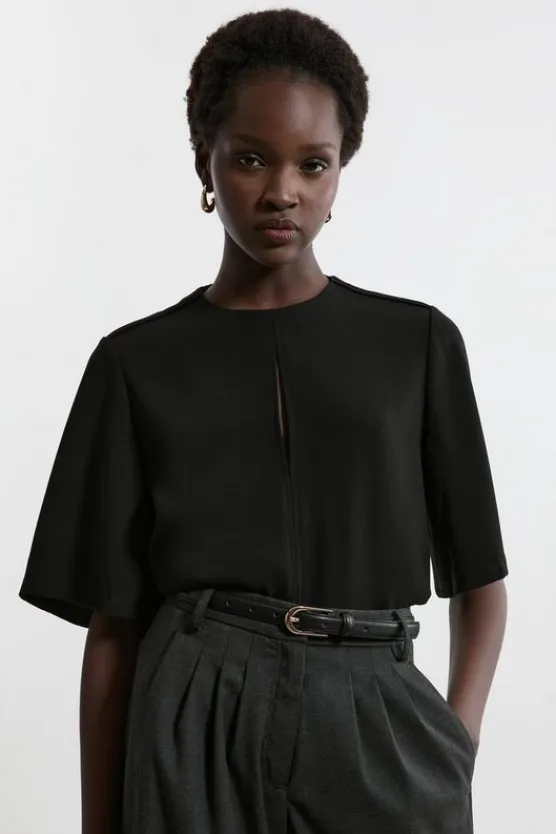 Karen Millen Tailored Crepe Essential Short Sleeve Top black Discount