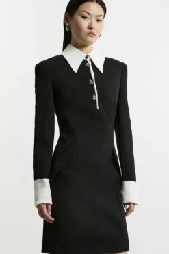 Karen Millen Tailored Crepe Mini Shirt Dress black Discount