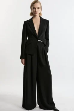 Karen Millen Tailored Crepe Pleat Detail Wide Leg Pants black Hot