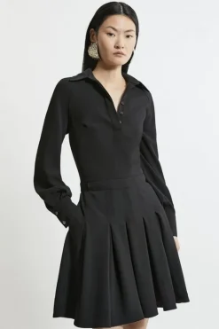 Karen Millen Tailored Crepe Pleated Mini Dress black New