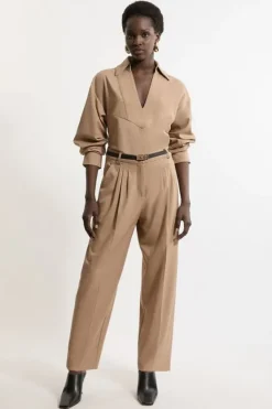 Karen Millen Tailored Cropped Straight Leg Darted Pants camel Clearance