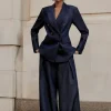 Karen Millen Tailored Denim High Waisted Wide Leg Pants New