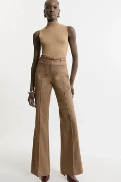 Karen Millen Tailored Denim Pocket Straight Leg Pants tan Sale