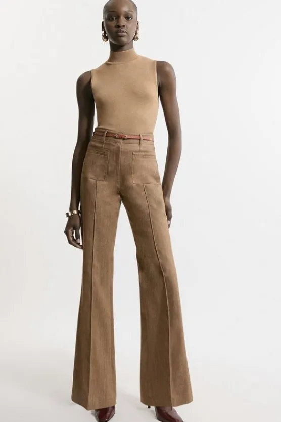 Karen Millen Tailored Denim Pocket Straight Leg Pants tan Sale