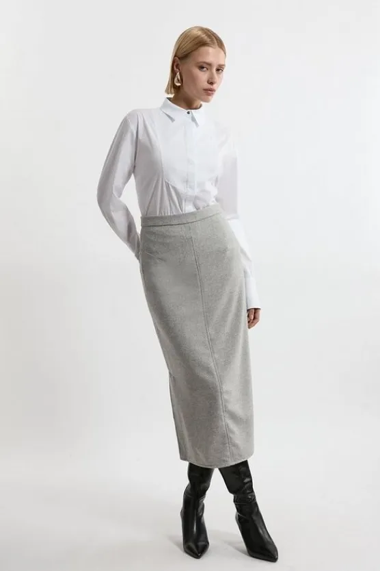 Karen Millen Tailored Front Pocket Midi Pencil Skirt lightgrey New
