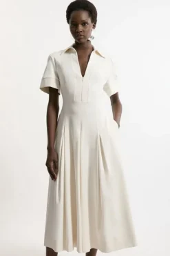 Karen Millen Tailored Full Skirted Maxi Shirt Dress ivory Discount