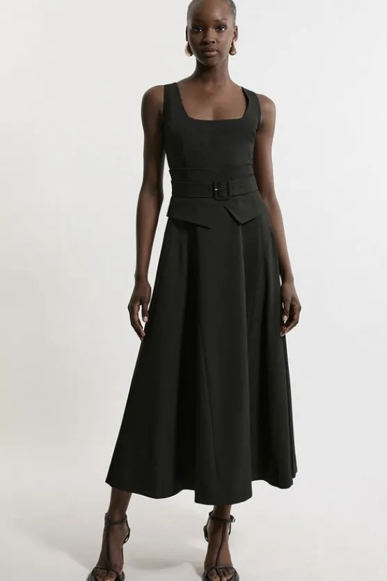 Karen Millen Tailored Full Skirted Panel Belted Midi Dress black Online