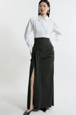 Karen Millen Tailored High Waisted Draped Maxi Skirt black Hot