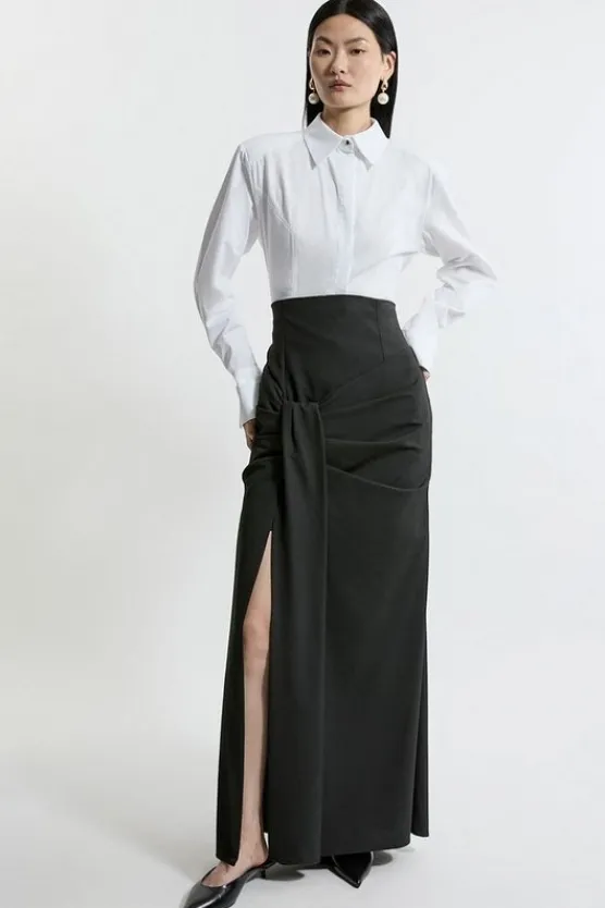 Karen Millen Tailored High Waisted Draped Maxi Skirt black Hot