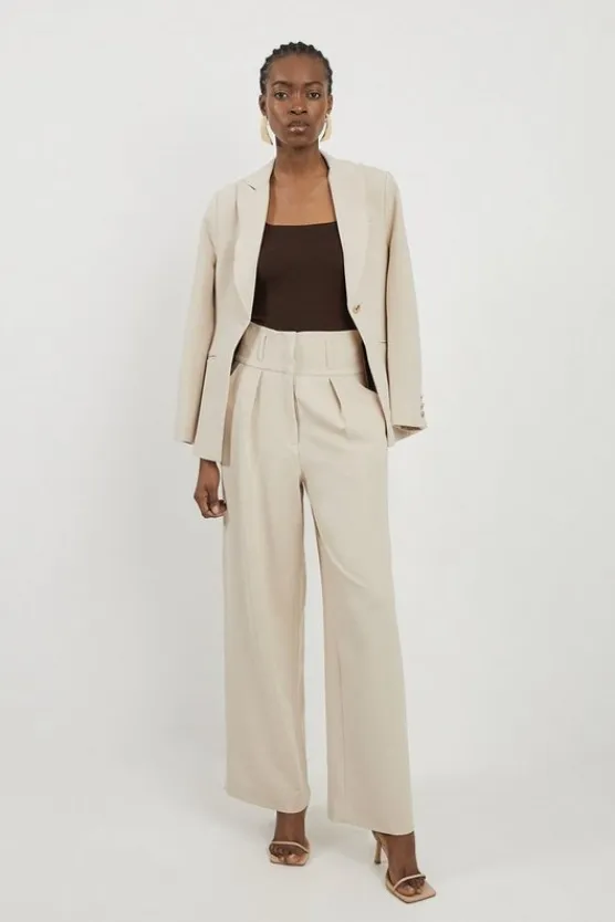 Karen Millen Tailored High Waisted Pleated Wide Leg Pants beige Fashion