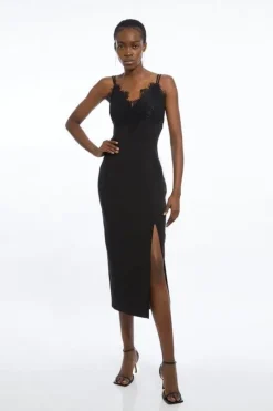 Karen Millen Tailored Lace Detail Midi Pencil Dress black Outlet