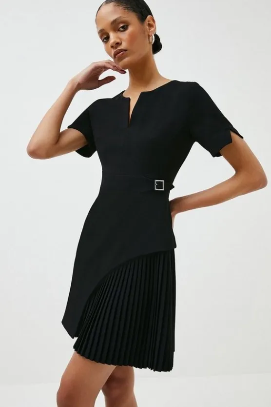 Karen Millen Tailored Military Pleat Short Sleeve Mini Dress black Best