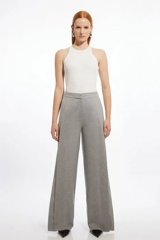 Karen Millen Tailored Panelled Wide Leg Pants greymarl New