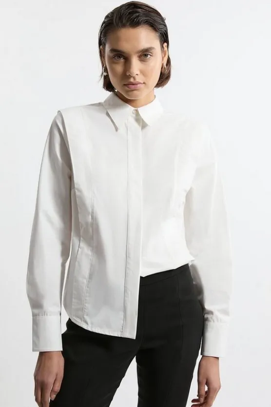 Karen Millen Tailored Pin Tuck Waist Shirt ivory Outlet