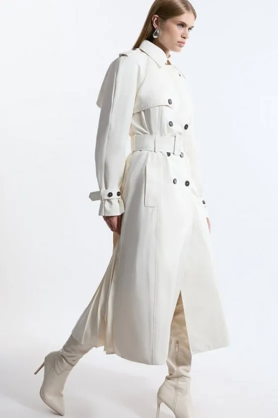 Karen Millen Tailored Pleated Back Trench Coat ivory Fashion