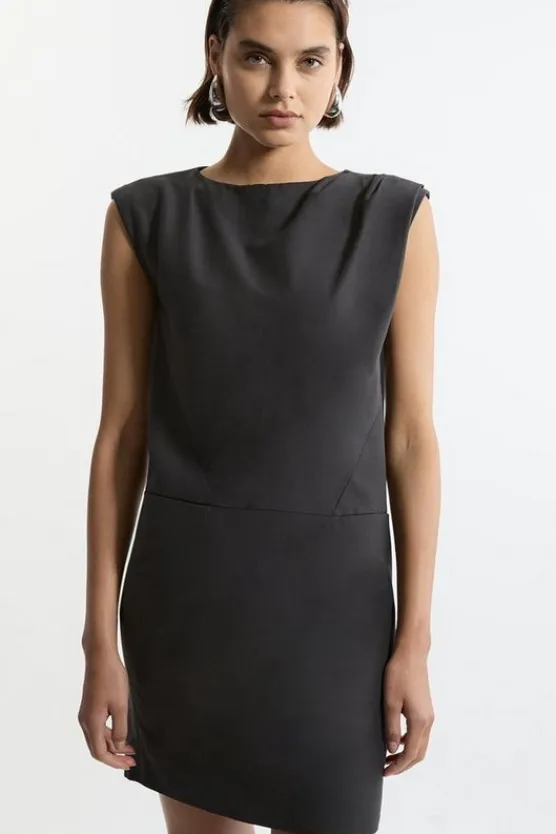Karen Millen Tailored Pleat Neck Pocket Detail Midi Dress black Sale