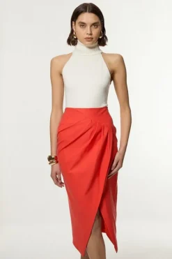 Karen Millen Tailo Pleat Thigh High Split Midaxi Skirt red Clearance