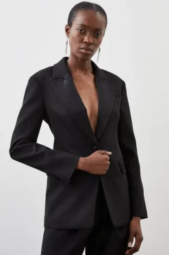 Karen Millen Tailored Premium Twill Single Breasted Contrast Detail Blazer & Waistcoat Set black Discount