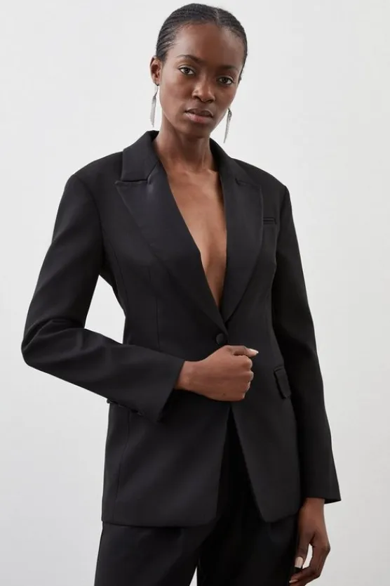 Karen Millen Tailored Premium Twill Single Breasted Contrast Detail Blazer & Waistcoat Set black Discount