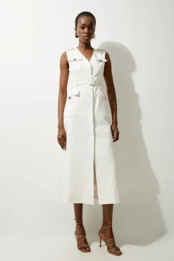 Karen Millen Tailored Safari Belted Midi Dress ivory Best