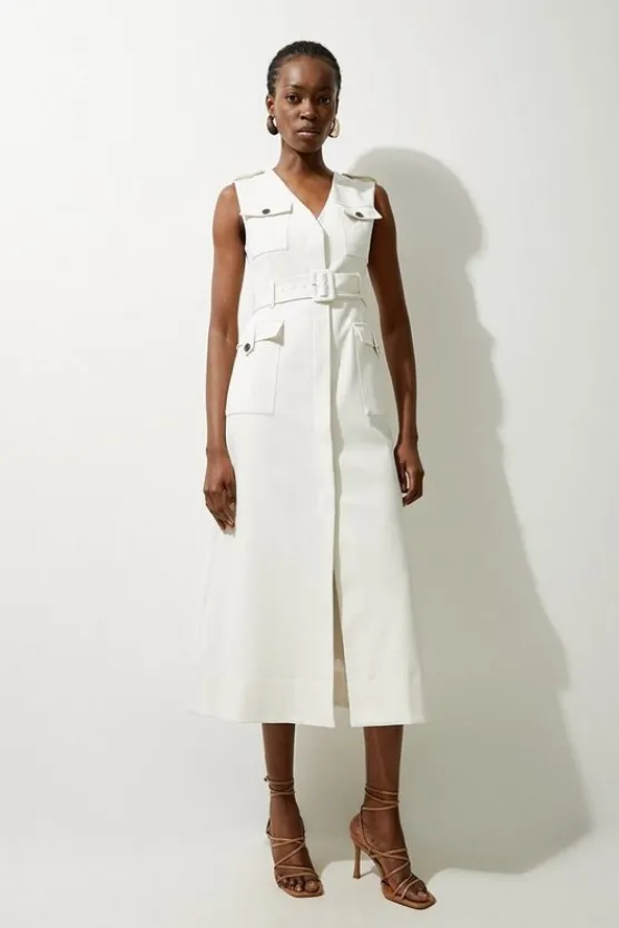 Karen Millen Tailored Safari Belted Midi Dress ivory Best