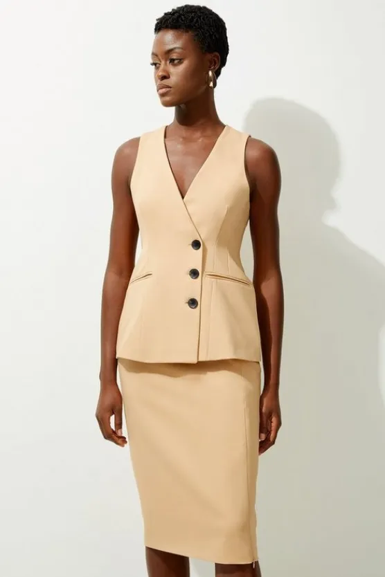 Karen Millen Tailored Side Split Midi Pencil Skirt camel Outlet