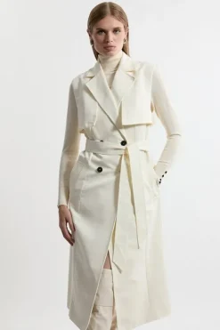 Karen Millen Tailored Sleeveless Belted Trench Coat ivory Hot