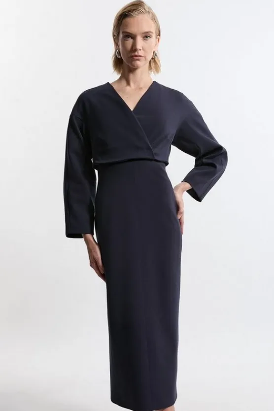Karen Millen Tailored Sleeveless Seam Detail Midi Dress navy New
