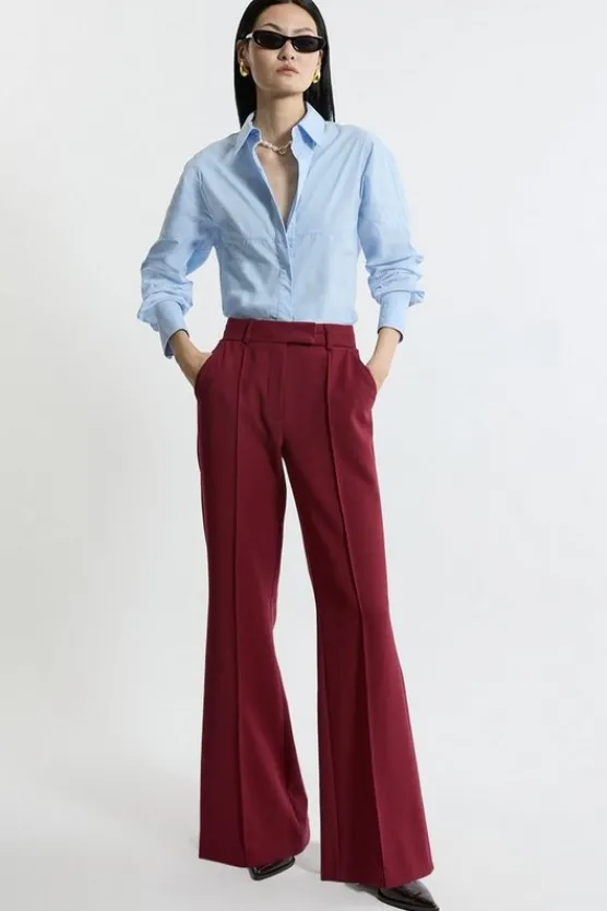 Karen Millen Tailored Stretch Pu Tipped Straight Leg Pants merlot Hot