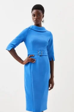 Karen Millen Tailored Turtleneck Belted Midi Dress cobalt Sale