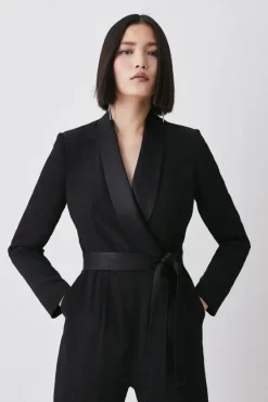 Karen Millen Tailored Tuxedo Belted Wrap Jumpsuit black Online