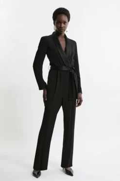 Karen Millen Tailored Tuxedo Wrap Jumpsuit black Hot