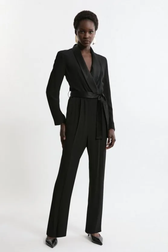 Karen Millen Tailored Tuxedo Wrap Jumpsuit black Hot