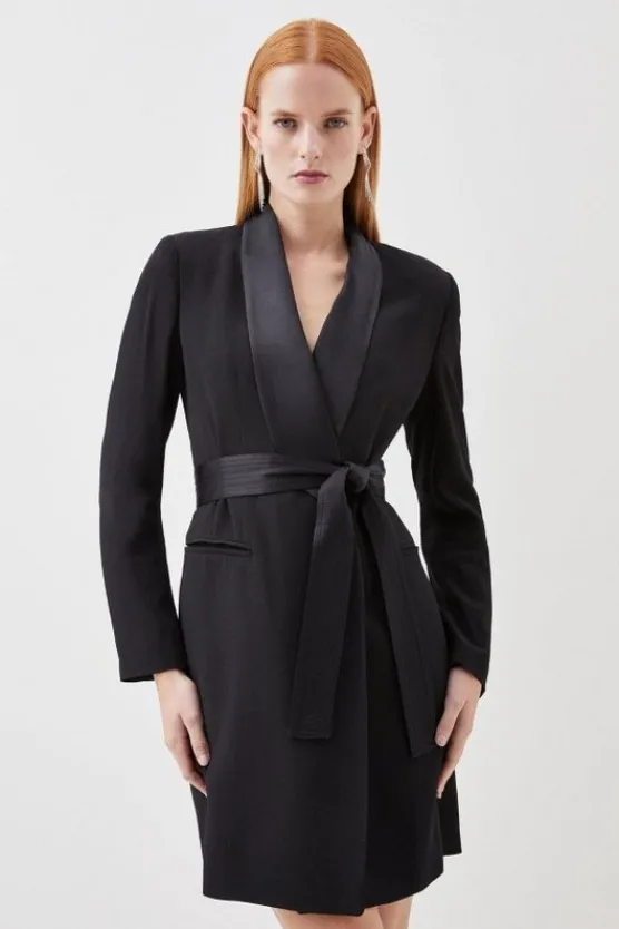Karen Millen Tailored Tuxedo Wrap Mini Dress black Outlet