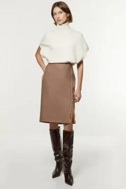 Karen Millen Tailored Twill Midi Pencil Skirt taupe Hot