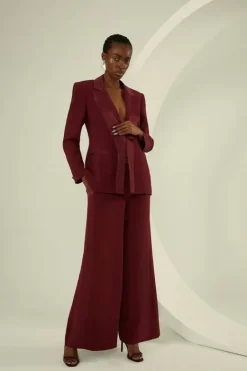 Karen Millen Tailored Viscose Satin Back Crepe Double Lapel Single Breasted Blazer & Trouser Set mushroom Discount