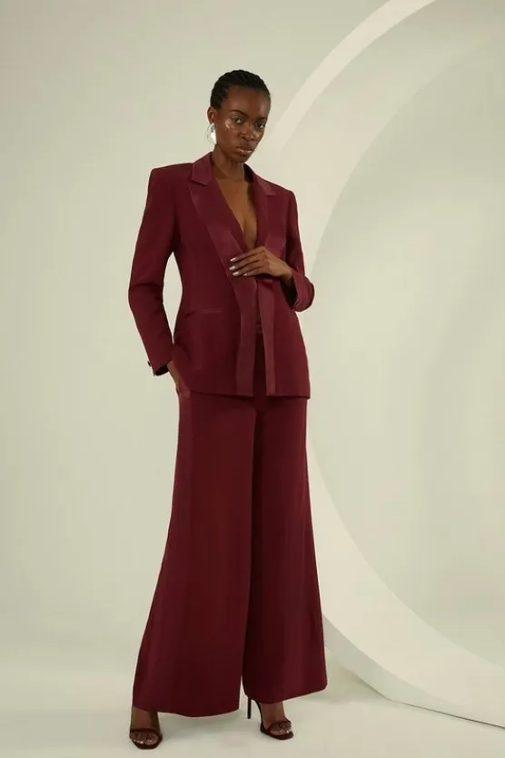 Karen Millen Tailored Viscose Satin Back Crepe Double Lapel Single Breasted Blazer & Trouser Set mushroom Discount