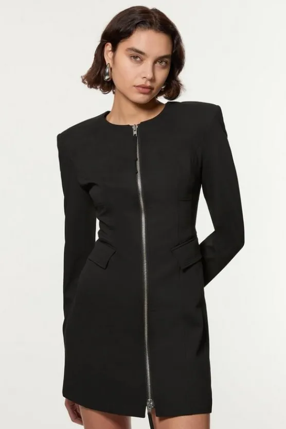 Karen Millen Tailored Viscose Zip Through Multi Stitch Mini Dress black Hot